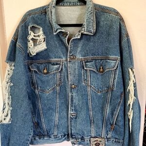 Over Up Men's Blue Distressed Denim Jacket XL Cotton Relax Fit  Made In Italy